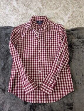 Vineyard Vines Men's Red and White Gingham Slim Fit Whale Shirt
